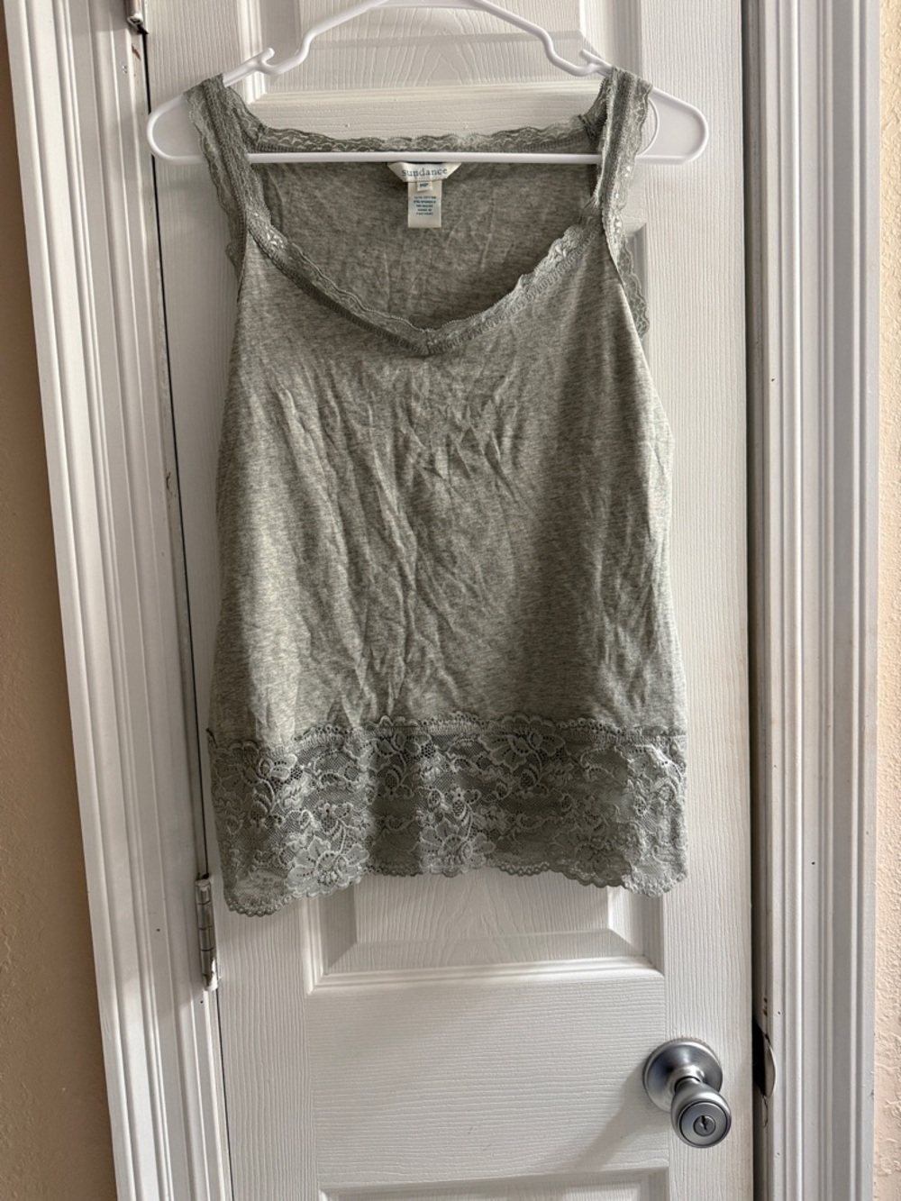 Sundance Y2K Inspired Lace-Trim V-Neck Camisole - Light Gray